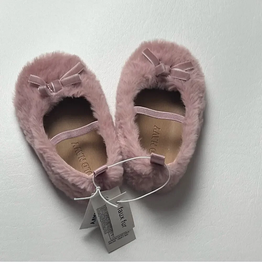 Old Navy Baby Girl Pink Plush Mary Jane Shoes Sz 6-12 M